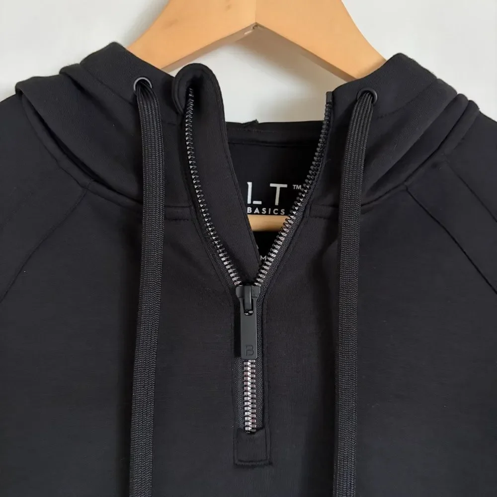 BYLT Basics Women’s Opal Black Half Zip Cropped Hoodie Lightweight Size Small